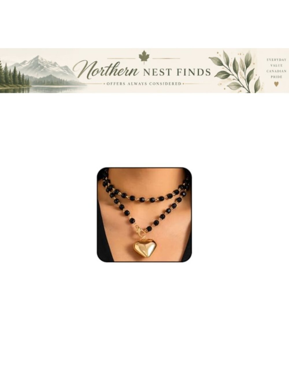 Gold Chunky Heart Layered Necklace Puffy Love Pendant Beaded Choker for Women